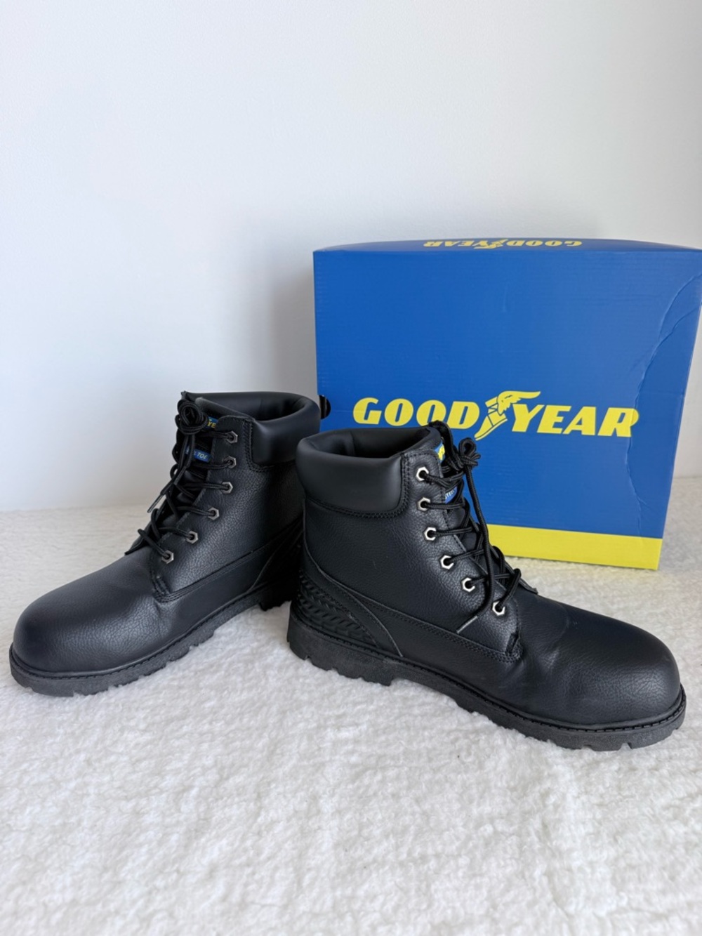 Goodyear Men's Maverik Steel Toe Work Boots, Size 10 wide, Black